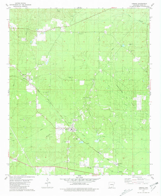 Classic USGS Urbana Arkansas 7.5'x7.5' Topo Map Image