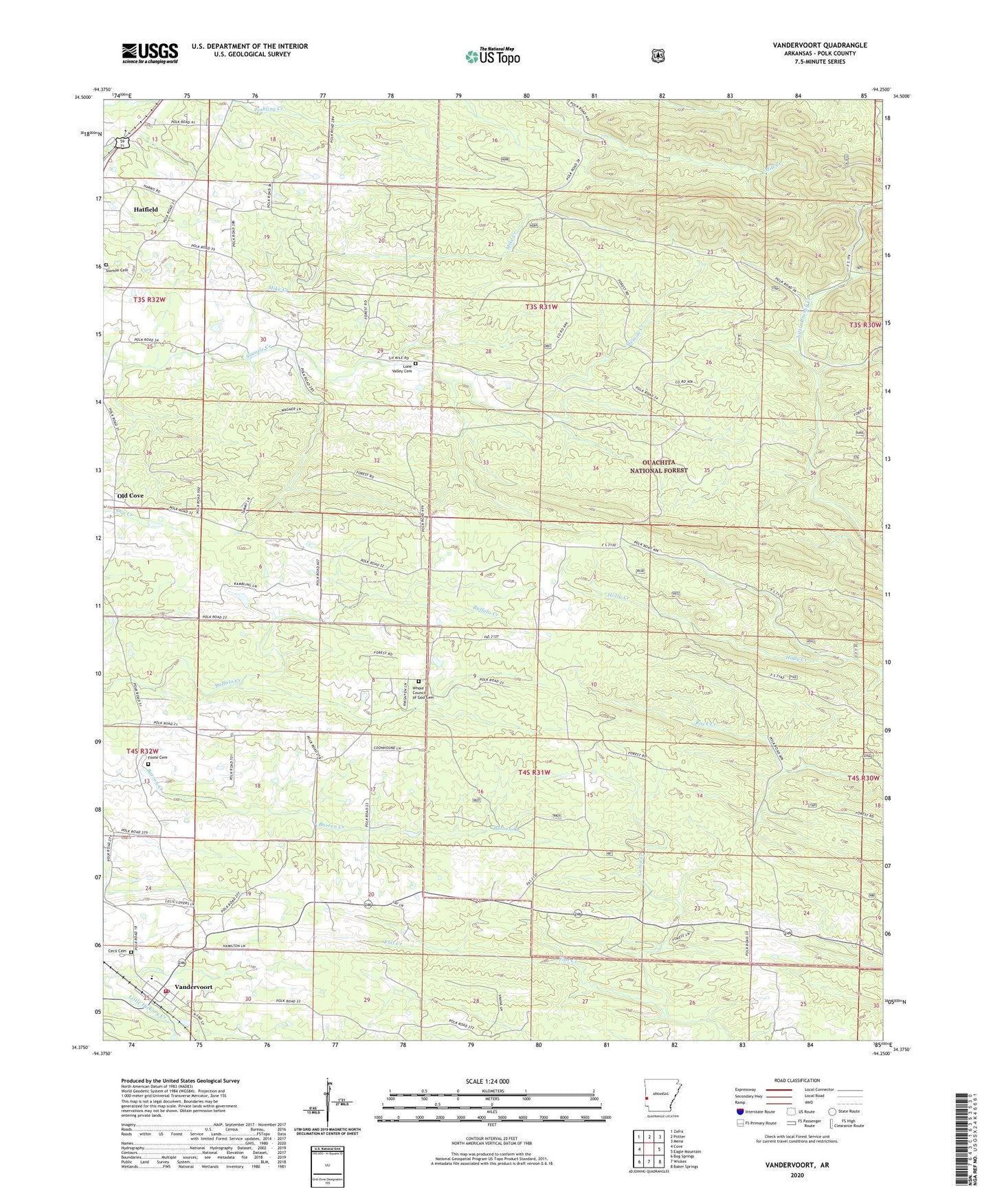 Vandervoort Arkansas US Topo Map Image