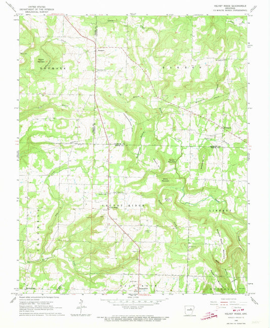 Classic USGS Velvet Ridge Arkansas 7.5'x7.5' Topo Map Image