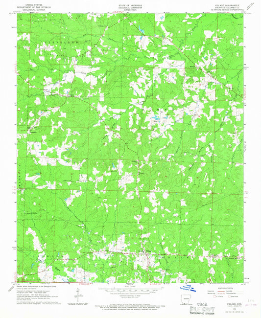 Classic USGS Village Arkansas 7.5'x7.5' Topo Map Image