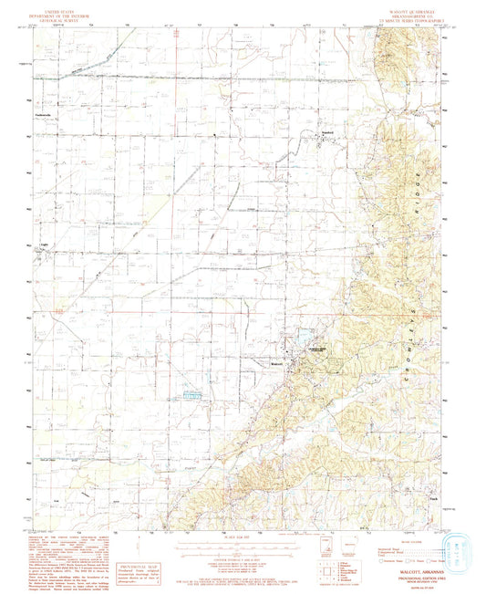 Classic USGS Walcott Arkansas 7.5'x7.5' Topo Map Image