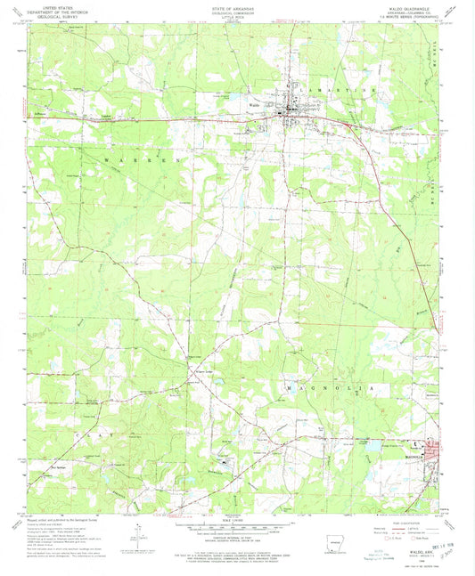 Classic USGS Waldo Arkansas 7.5'x7.5' Topo Map Image