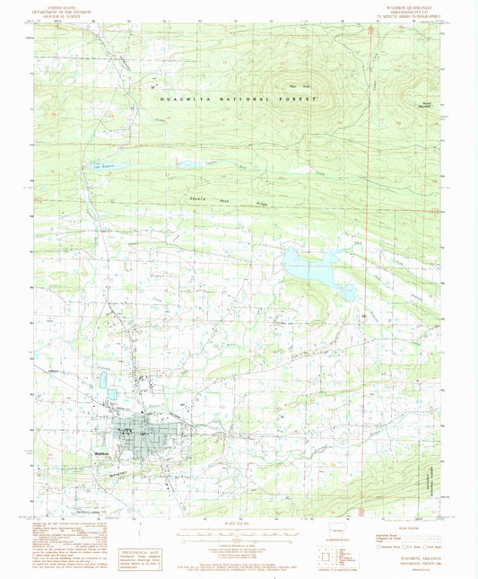 Classic USGS Waldron Arkansas 7.5'x7.5' Topo Map Image