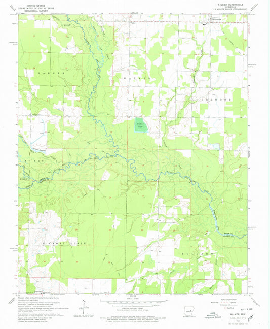 Classic USGS Walker Arkansas 7.5'x7.5' Topo Map Image