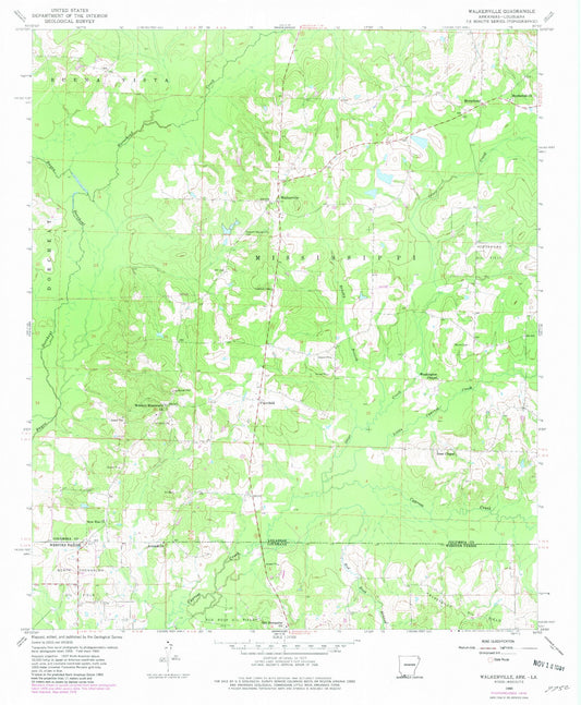 Classic USGS Walkerville Arkansas 7.5'x7.5' Topo Map Image