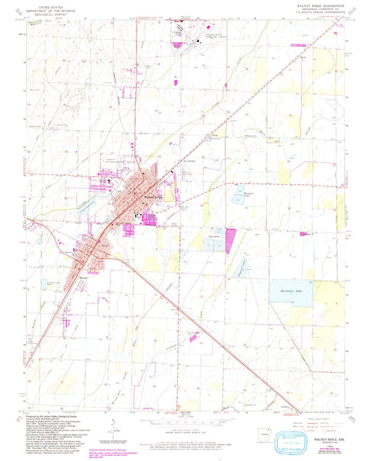 Classic USGS Walnut Ridge Arkansas 7.5'x7.5' Topo Map Image