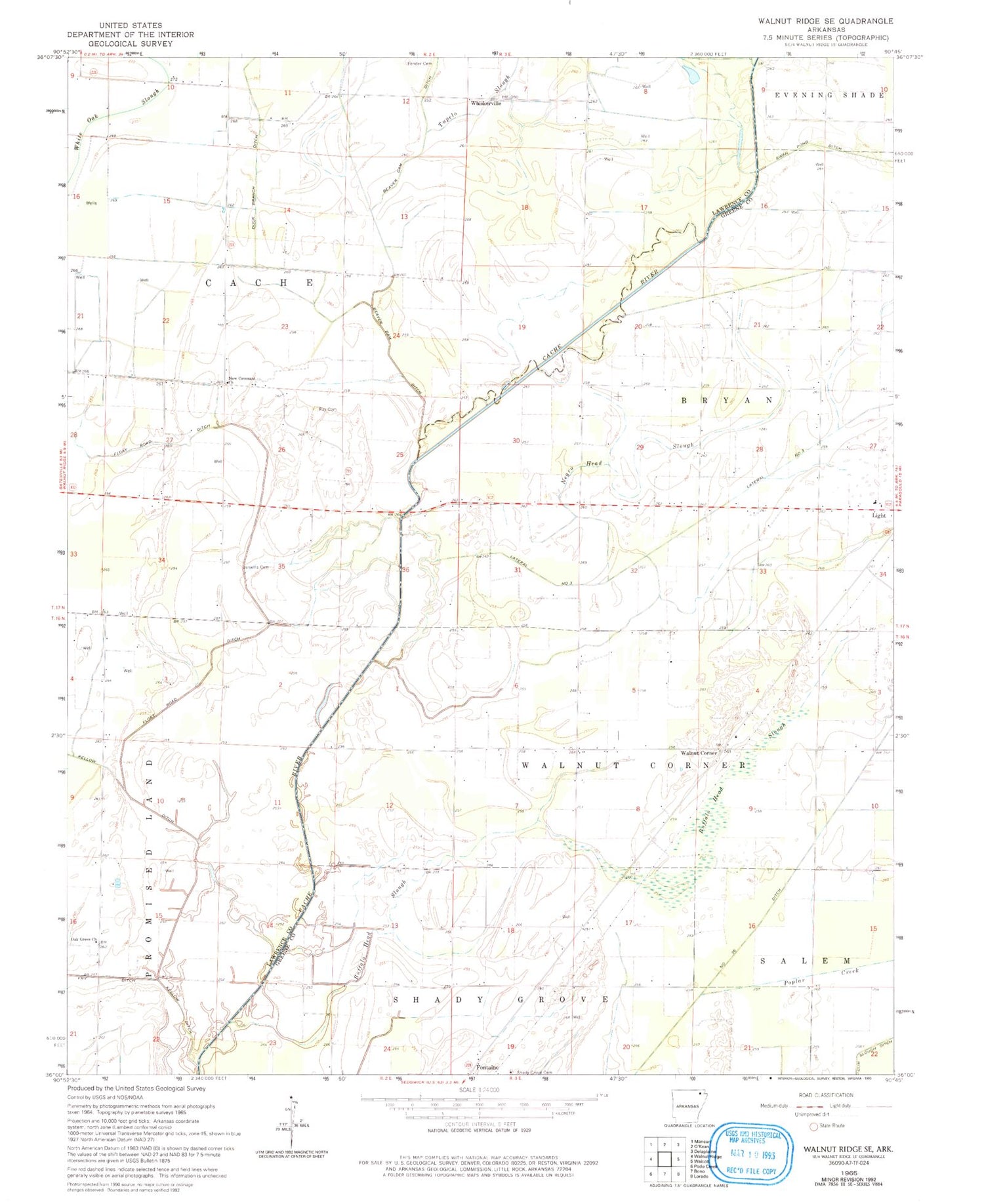 Classic USGS Walnut Ridge SE Arkansas 7.5'x7.5' Topo Map Image