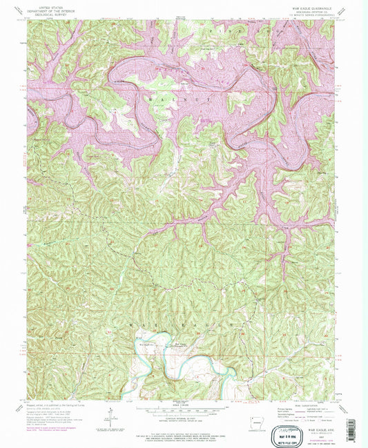 Classic USGS War Eagle Arkansas 7.5'x7.5' Topo Map Image