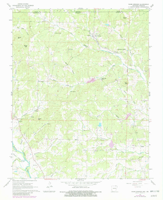Classic USGS Warm Springs Arkansas 7.5'x7.5' Topo Map Image
