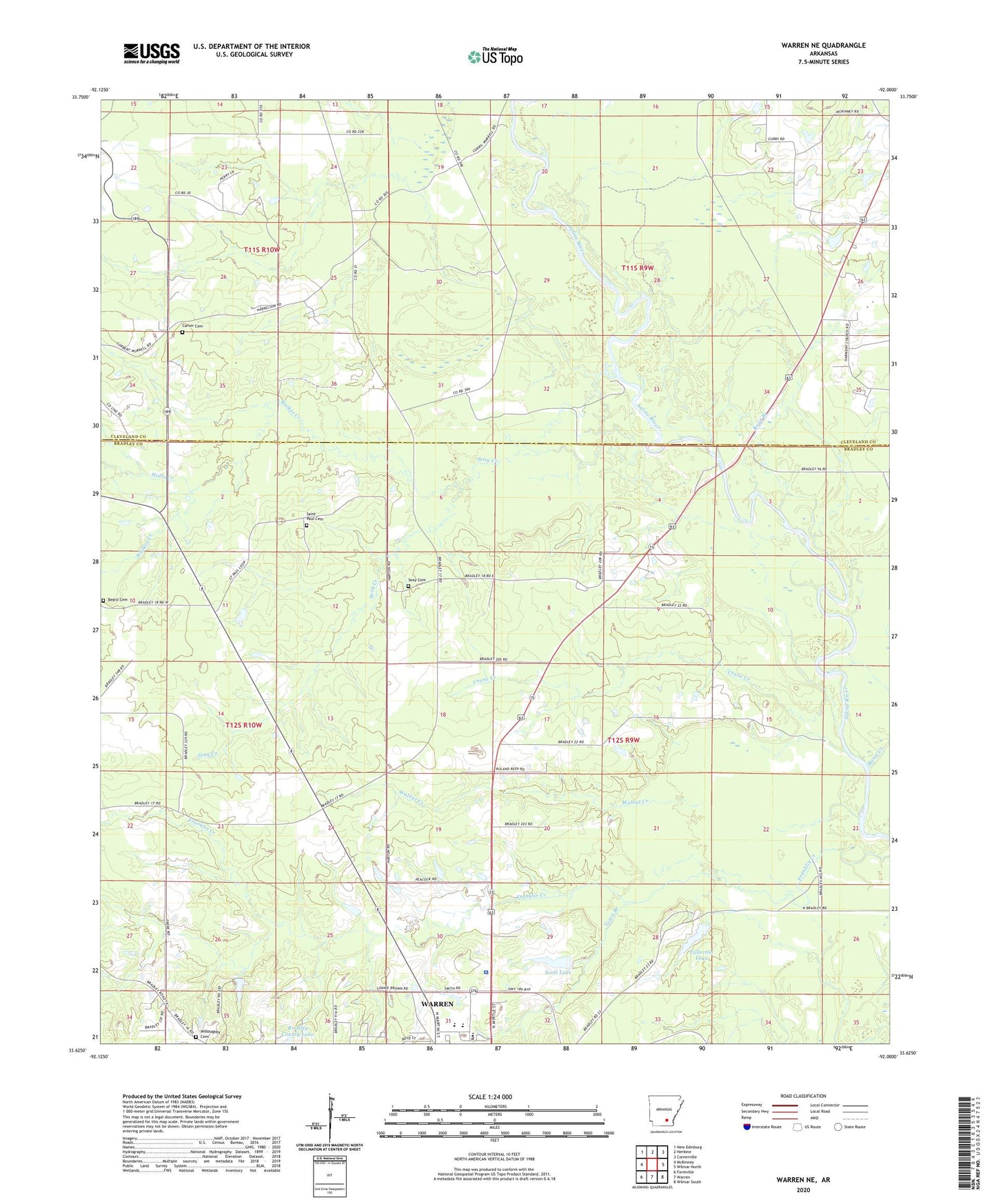 Warren NE Arkansas US Topo Map Image
