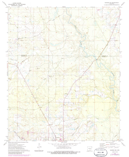 Classic USGS Warren NE Arkansas 7.5'x7.5' Topo Map Image