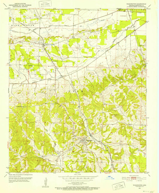 Classic USGS Washington Arkansas 7.5'x7.5' Topo Map Image