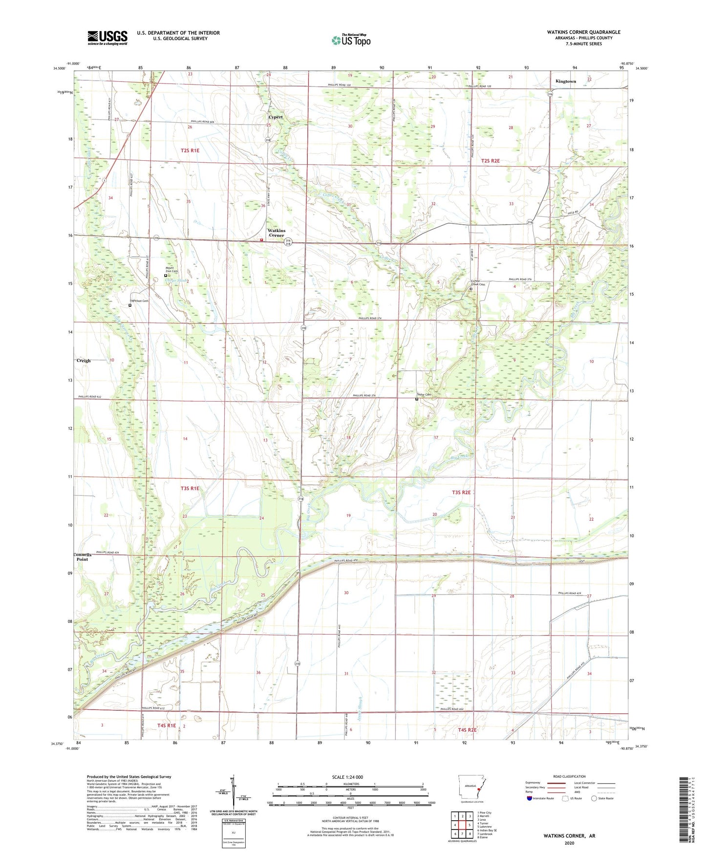 Watkins Corner Arkansas US Topo Map Image