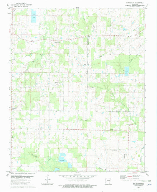 Classic USGS Wattensaw Arkansas 7.5'x7.5' Topo Map Image