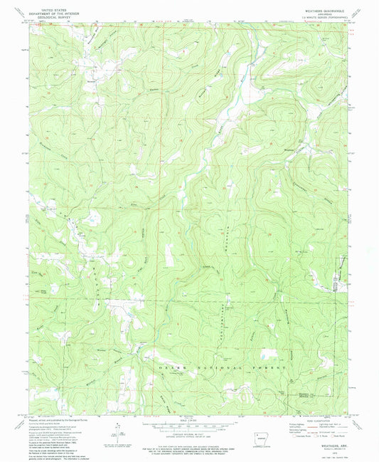 Classic USGS Weathers Arkansas 7.5'x7.5' Topo Map Image