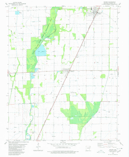 Classic USGS Weiner Arkansas 7.5'x7.5' Topo Map Image