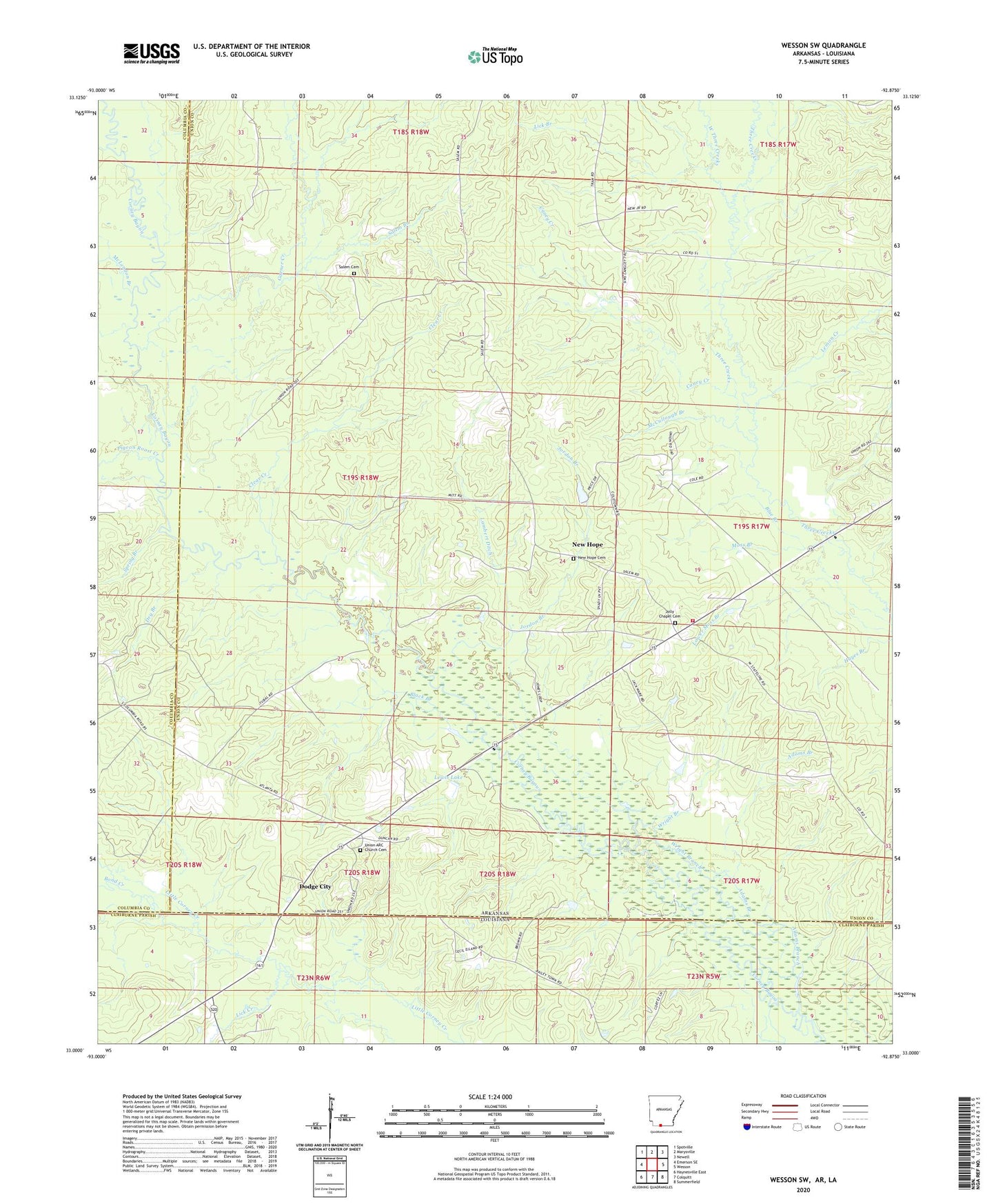 Wesson SW Arkansas US Topo Map Image