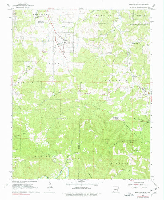 Classic USGS Western Grove Arkansas 7.5'x7.5' Topo Map Image