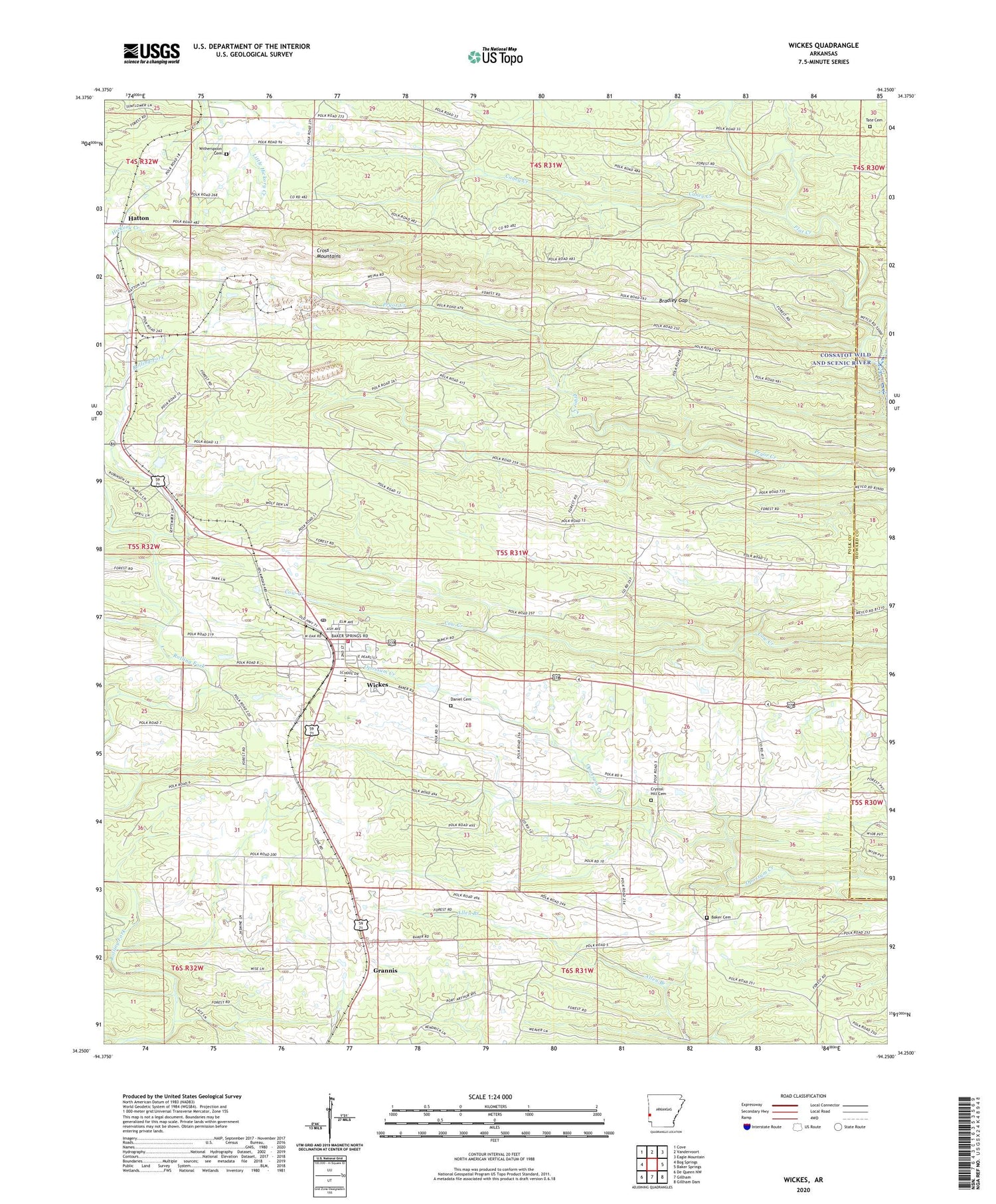 Wickes Arkansas US Topo Map Image