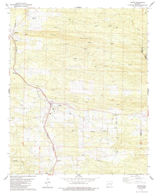 Classic USGS Wickes Arkansas 7.5'x7.5' Topo Map Image