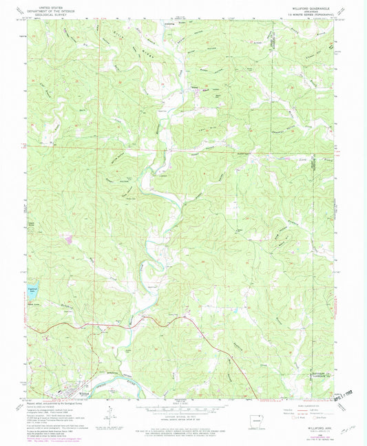 Classic USGS Williford Arkansas 7.5'x7.5' Topo Map Image