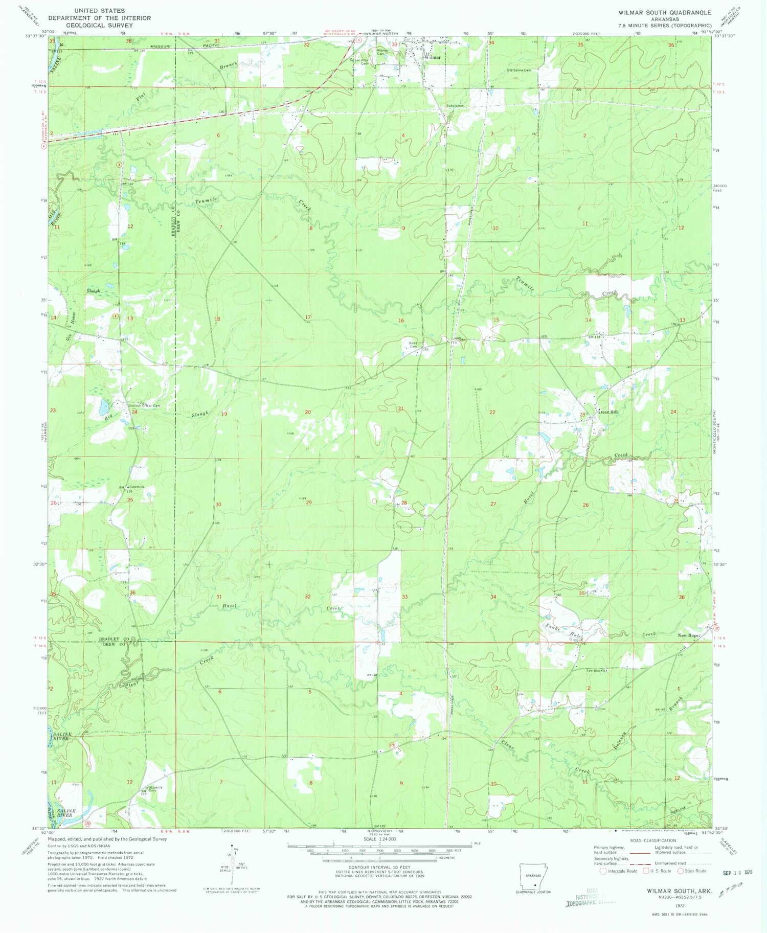 Classic USGS Wilmar South Arkansas 7.5'x7.5' Topo Map Image