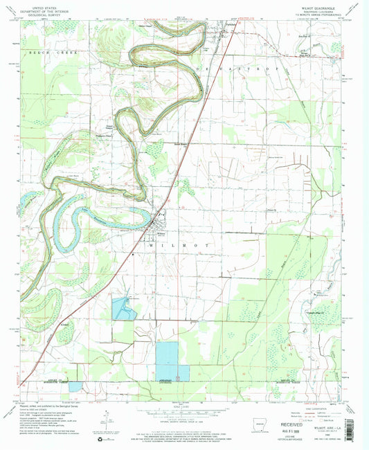 Classic USGS Wilmot Arkansas 7.5'x7.5' Topo Map Image
