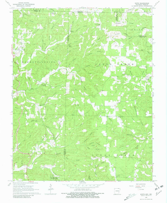Classic USGS Wirth Arkansas 7.5'x7.5' Topo Map Image