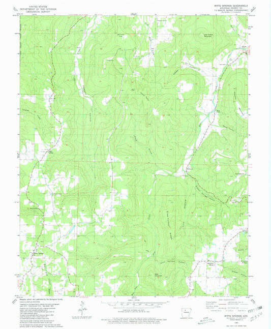 Classic USGS Witts Springs Arkansas 7.5'x7.5' Topo Map Image