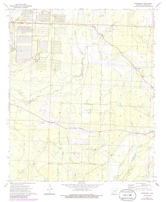 Classic USGS Woodberry Arkansas 7.5'x7.5' Topo Map Image