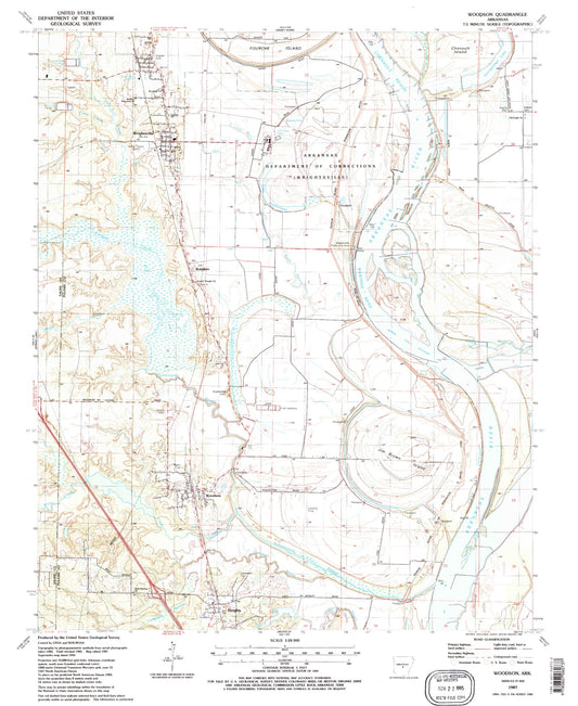 Classic USGS Woodson Arkansas 7.5'x7.5' Topo Map Image