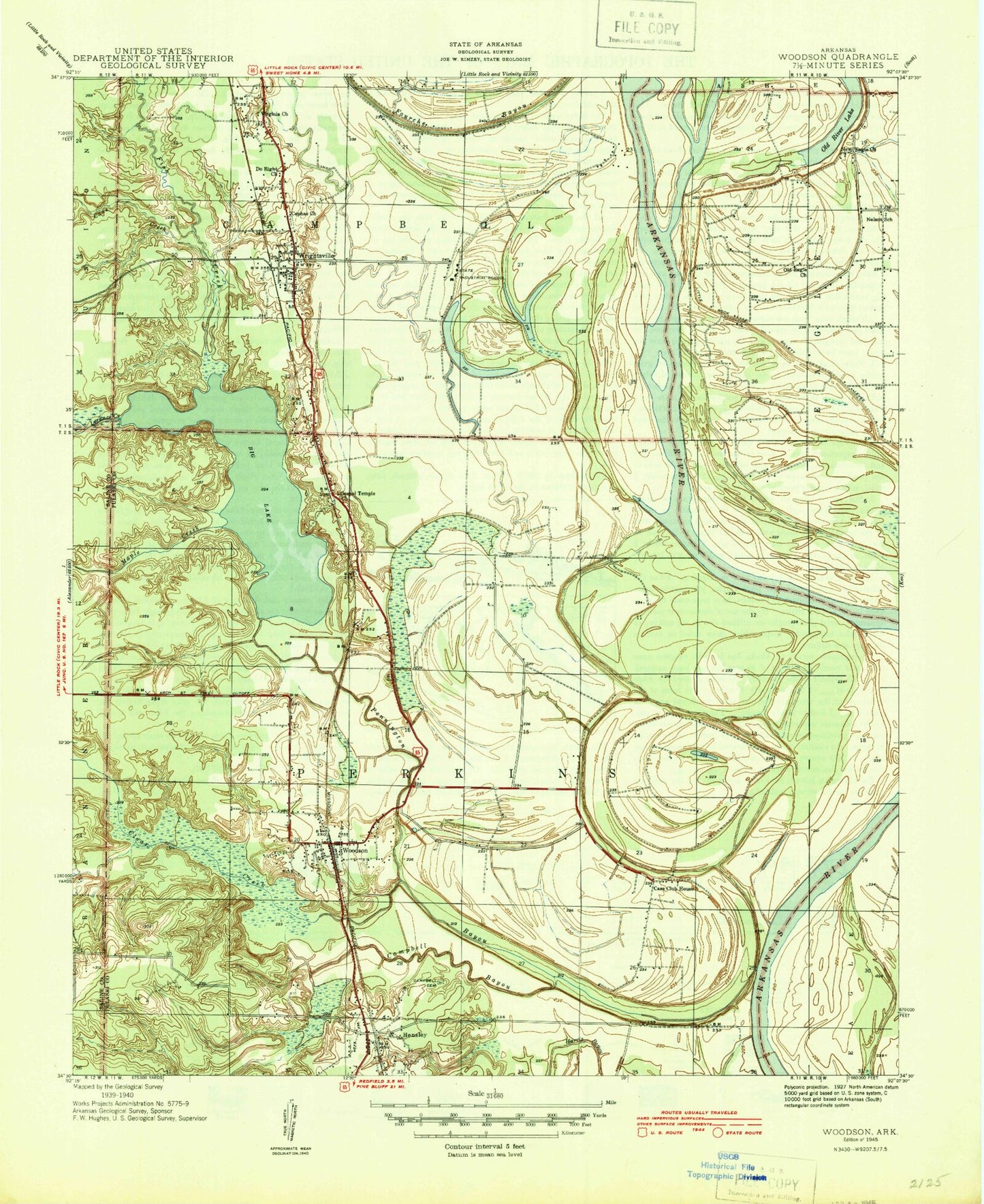 Classic USGS Woodson Arkansas 7.5'x7.5' Topo Map Image