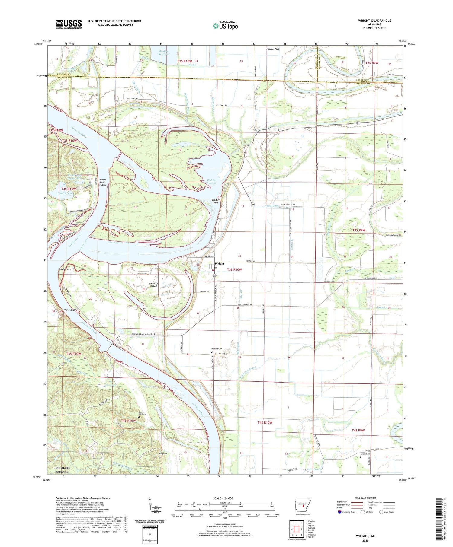 Wright Arkansas US Topo Map Image