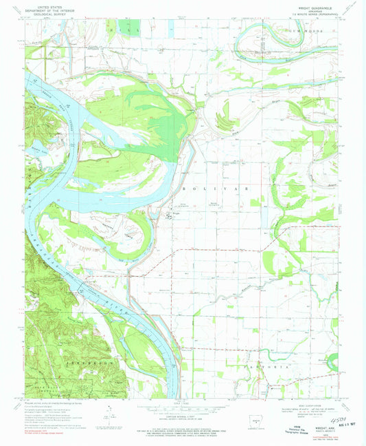 Classic USGS Wright Arkansas 7.5'x7.5' Topo Map Image