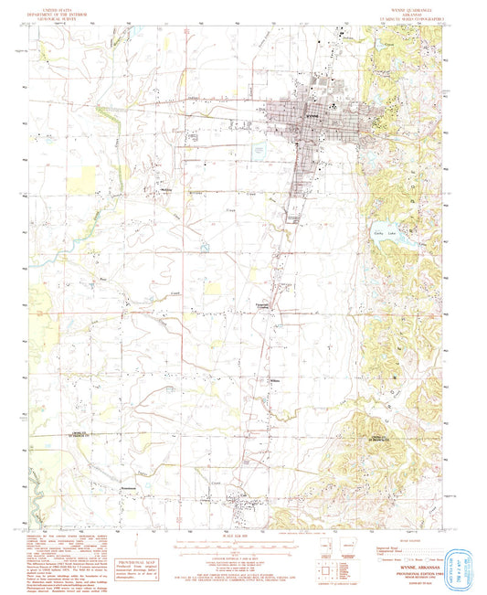 Classic USGS Wynne Arkansas 7.5'x7.5' Topo Map Image