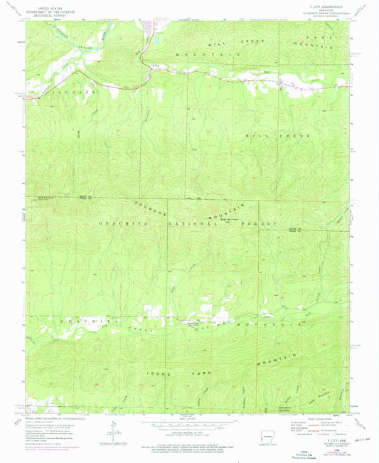 Classic USGS Y City Arkansas 7.5'x7.5' Topo Map Image