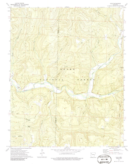 Classic USGS Yale Arkansas 7.5'x7.5' Topo Map Image