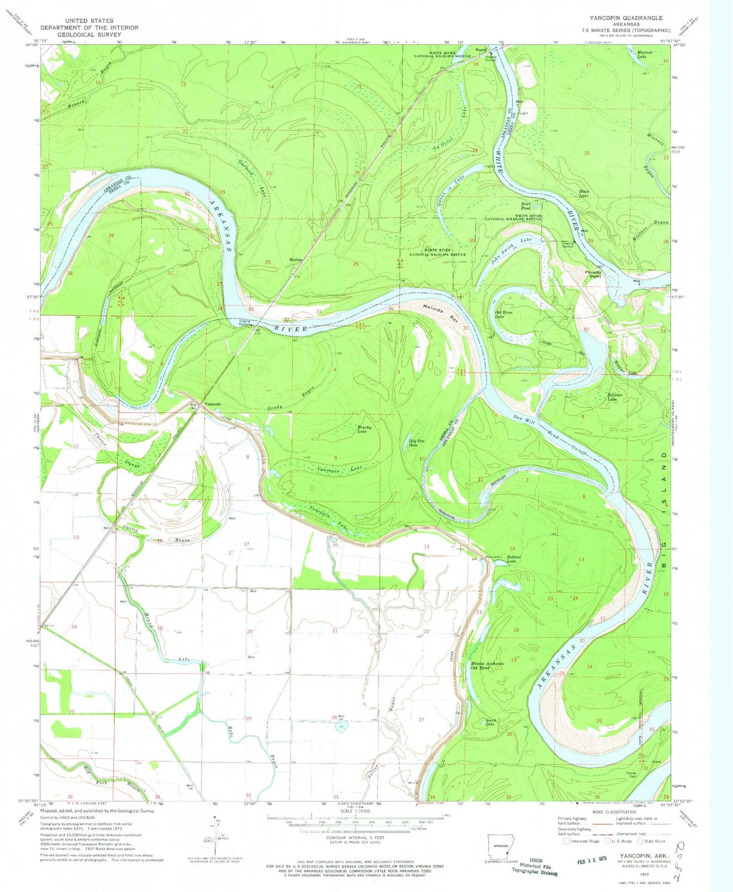 Classic USGS Yancopin Arkansas 7.5'x7.5' Topo Map Image