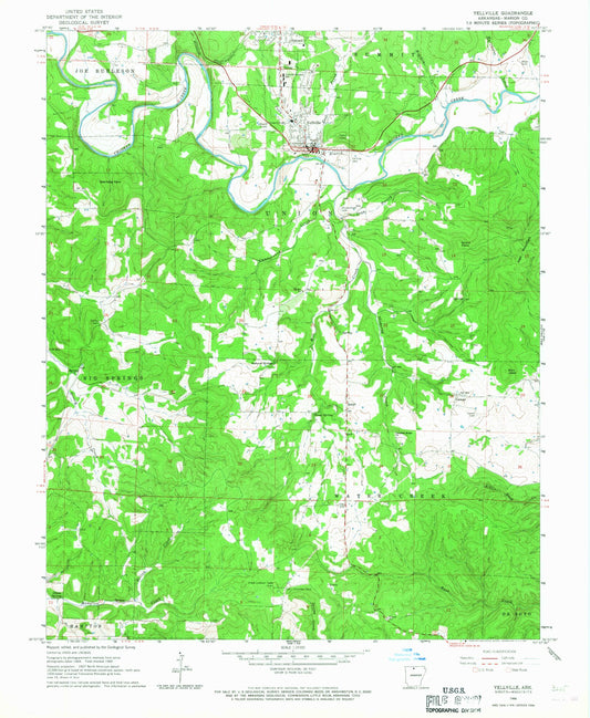 Classic USGS Yellville Arkansas 7.5'x7.5' Topo Map Image