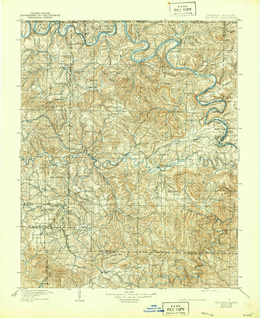 Historic 1905 Yellville Arkansas 30'x30' Topo Map Image