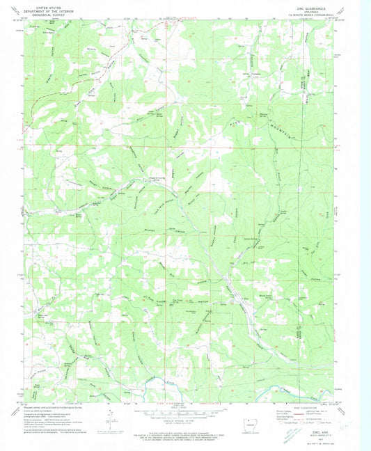 Classic USGS Zinc Arkansas 7.5'x7.5' Topo Map Image
