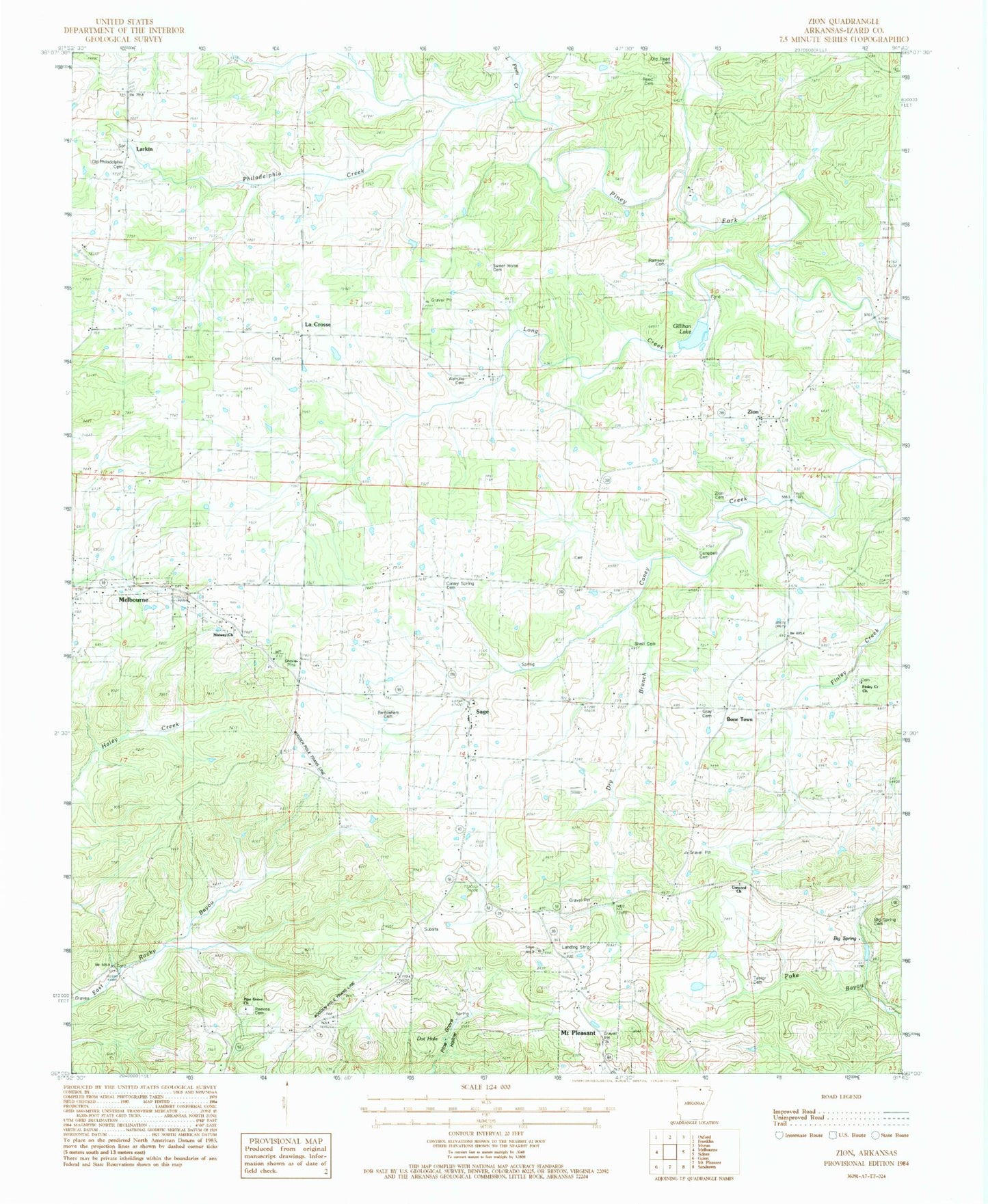 Classic USGS Zion Arkansas 7.5'x7.5' Topo Map Image
