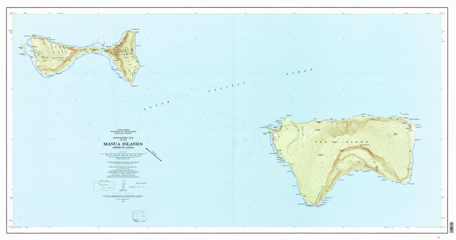 Classic USGS Manua Islands American Samoa 7.5'x7.5' Topo Map Image