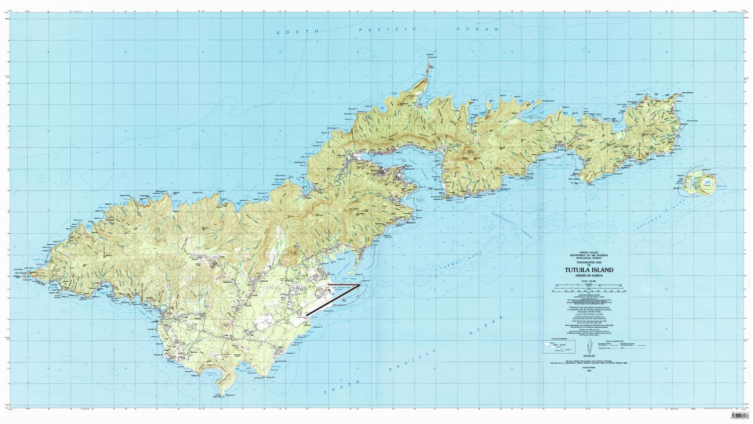 Classic USGS Tutuila Island American Samoa 7.5'x7.5' Topo Map Image