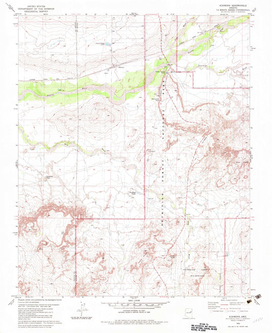 Classic USGS Adamana Arizona 7.5'x7.5' Topo Map Image