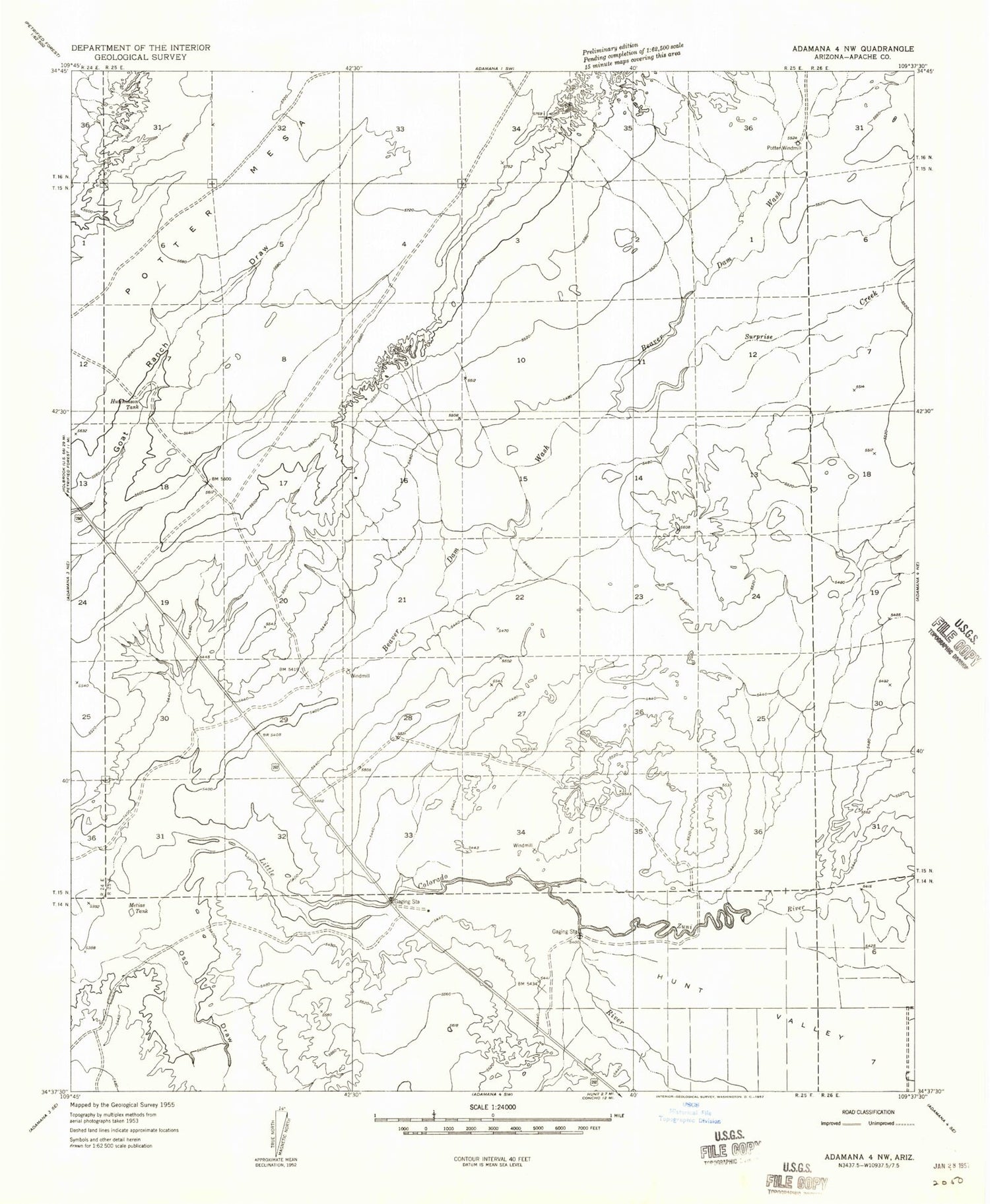 Classic USGS Potter Mesa Tank Arizona 7.5'x7.5' Topo Map Image