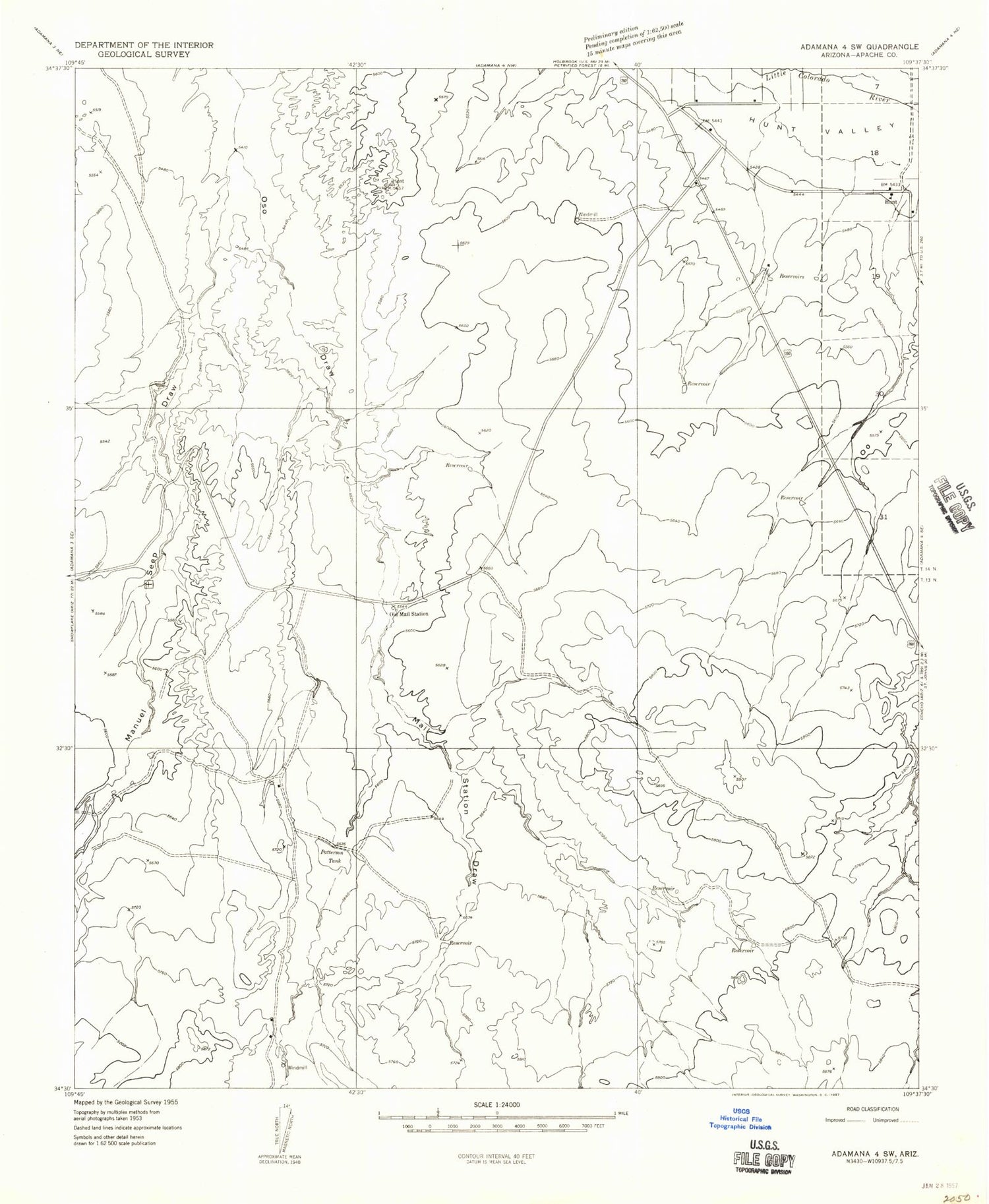 Classic USGS Hunt Arizona 7.5'x7.5' Topo Map Image