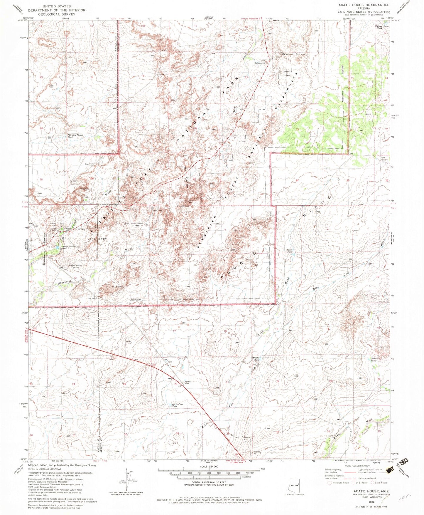 Classic USGS Agate House Arizona 7.5'x7.5' Topo Map Image