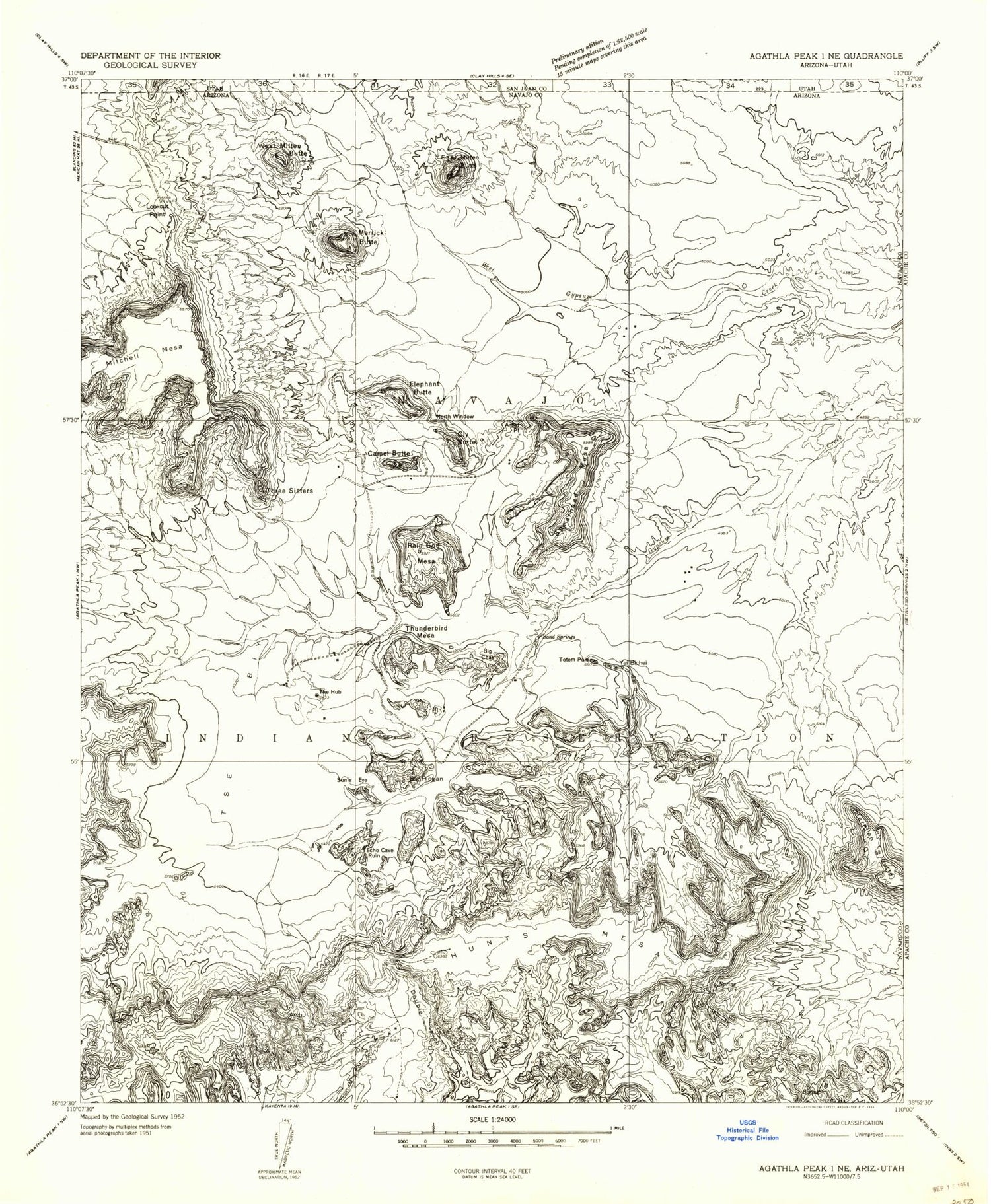 Classic USGS Mitten Buttes Arizona 7.5'x7.5' Topo Map Image