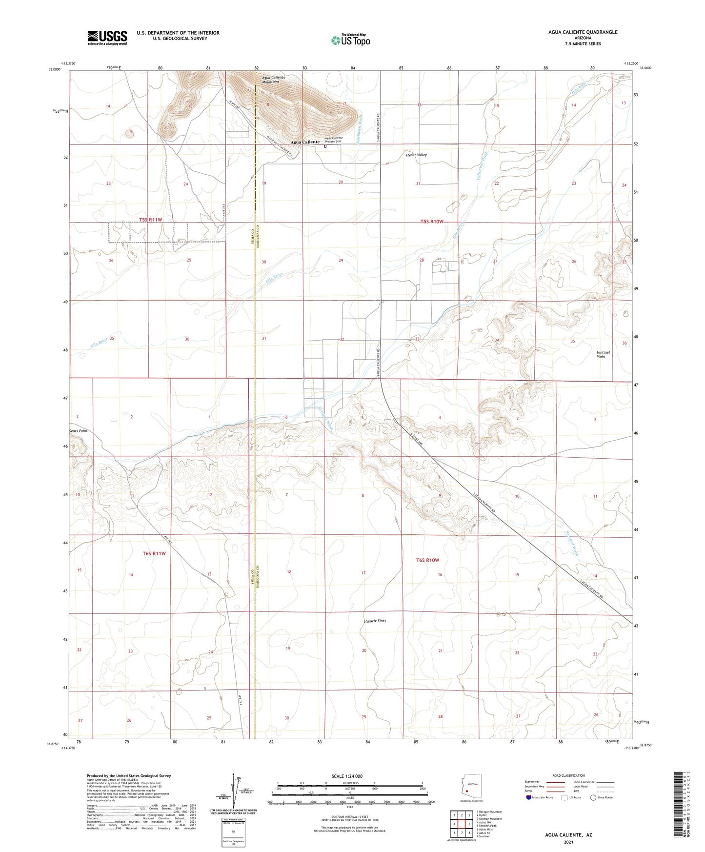 Agua Caliente Arizona US Topo Map Image